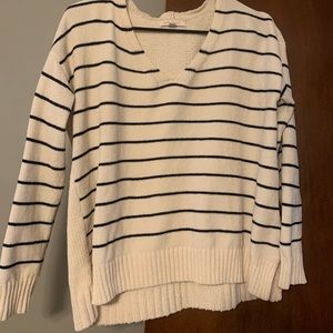 Cream & Black Striped Chenille-feel Sweater